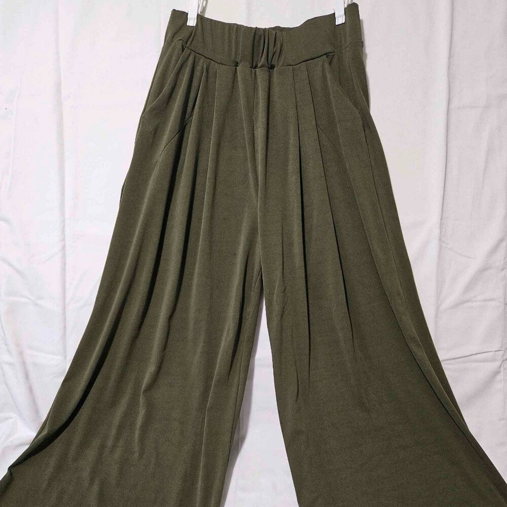 No Label - Women’s Olive Green Wide-Leg High Waist Palazzo Pants